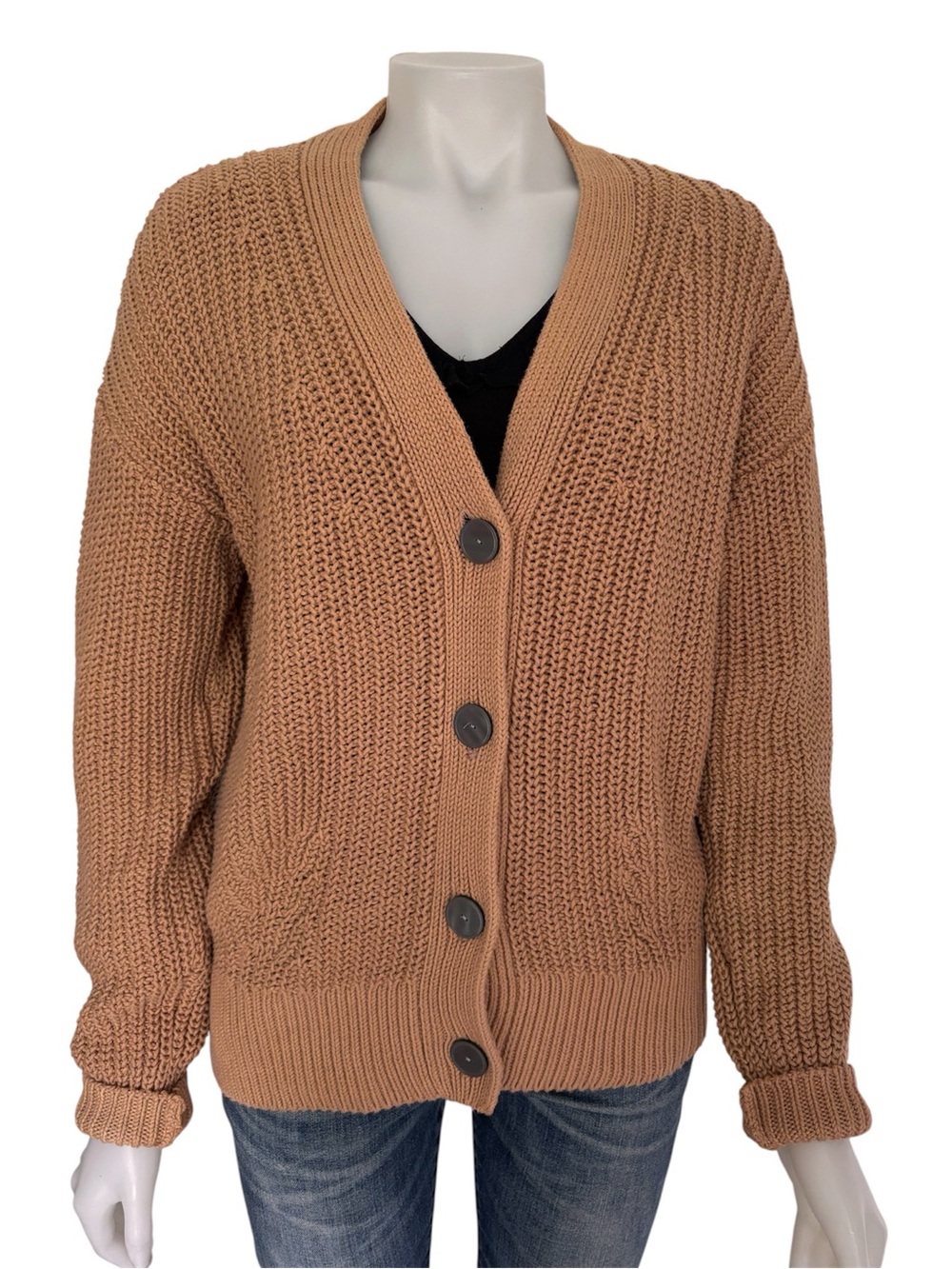 Banana Republic Cotton Chunky Knit Cardigan Sweater Camel Brown Medium